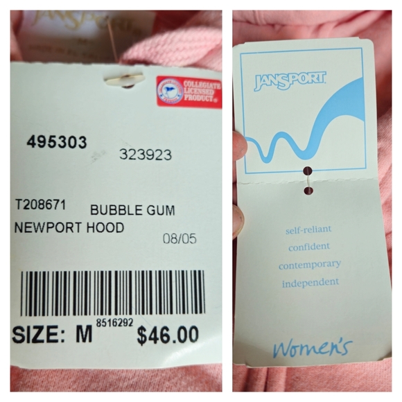 New Jansport Collegiate Zip Hoodie Pink Newport PC Vintage Dead stock Women Med - Picture 5 of 9